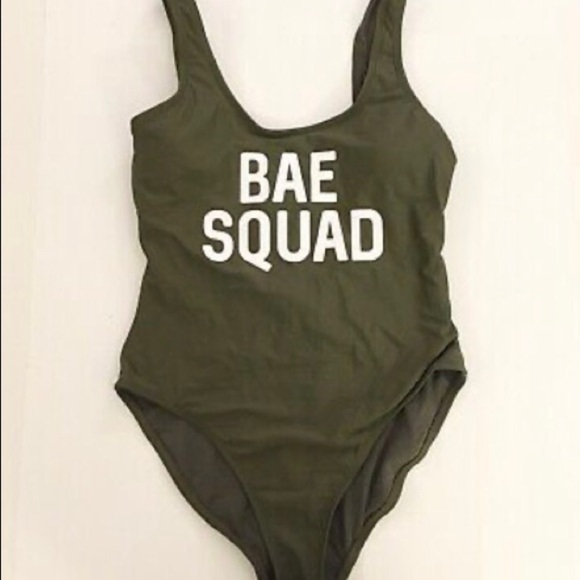 No Boundaries/ Olive Green “Bae Squad” One Piece Swimsuit / JR L 11-13/ - Picture 2 of 7